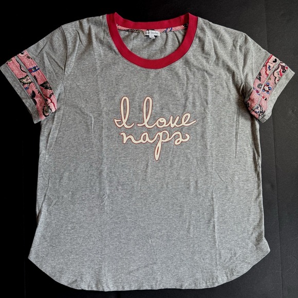 Vera Bradley Other - Vera Bradley Floral PJ Pajama T Shirt Top L 12 14 Pink Appliqued Ringer Baseball